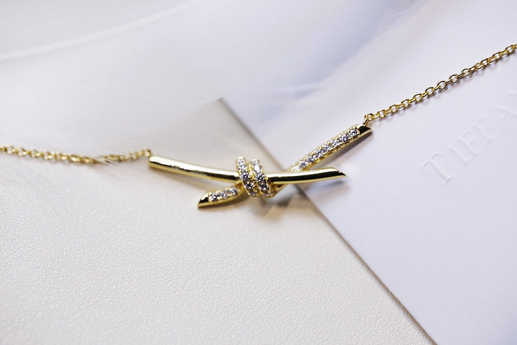 Tiffany Knot Necklace Gold Cubic Zirconia