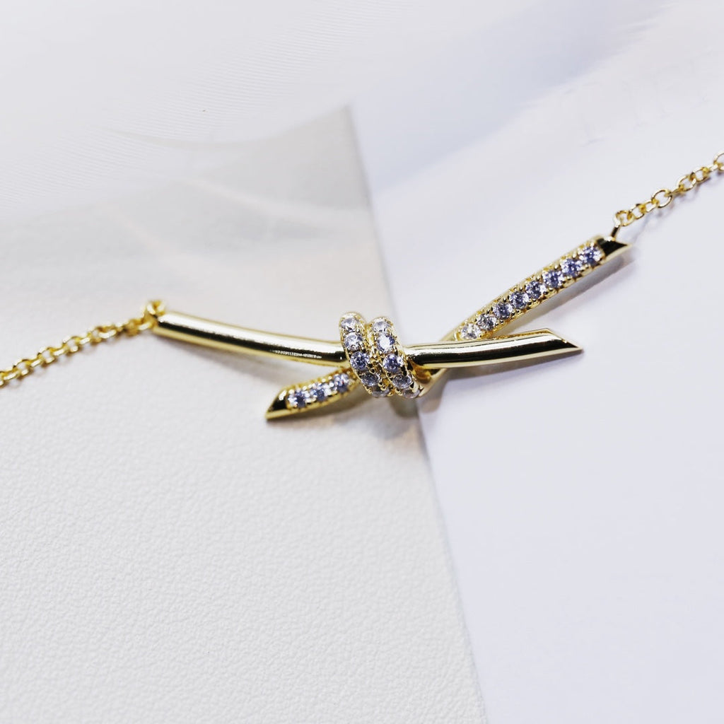 Tiffany Knot Necklace Gold Cubic Zirconia