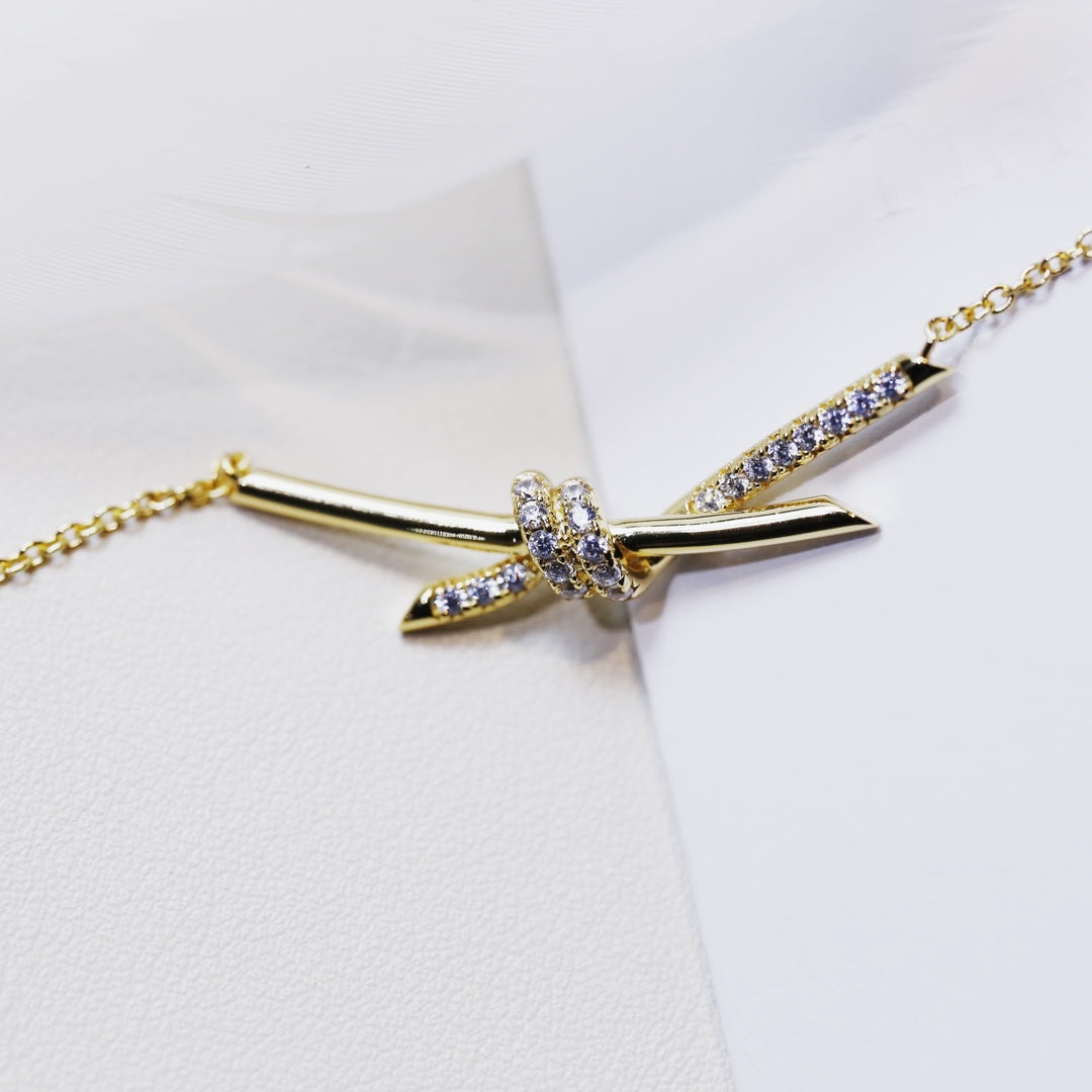 Tiffany Knot Necklace Gold Cubic Zirconia