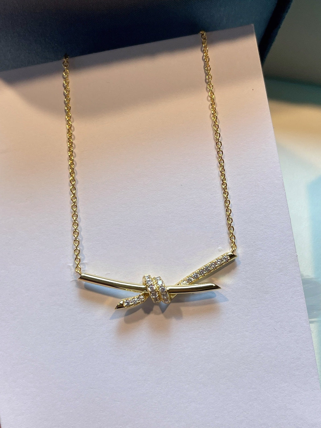 Tiffany Knot Necklace Gold Cubic Zirconia