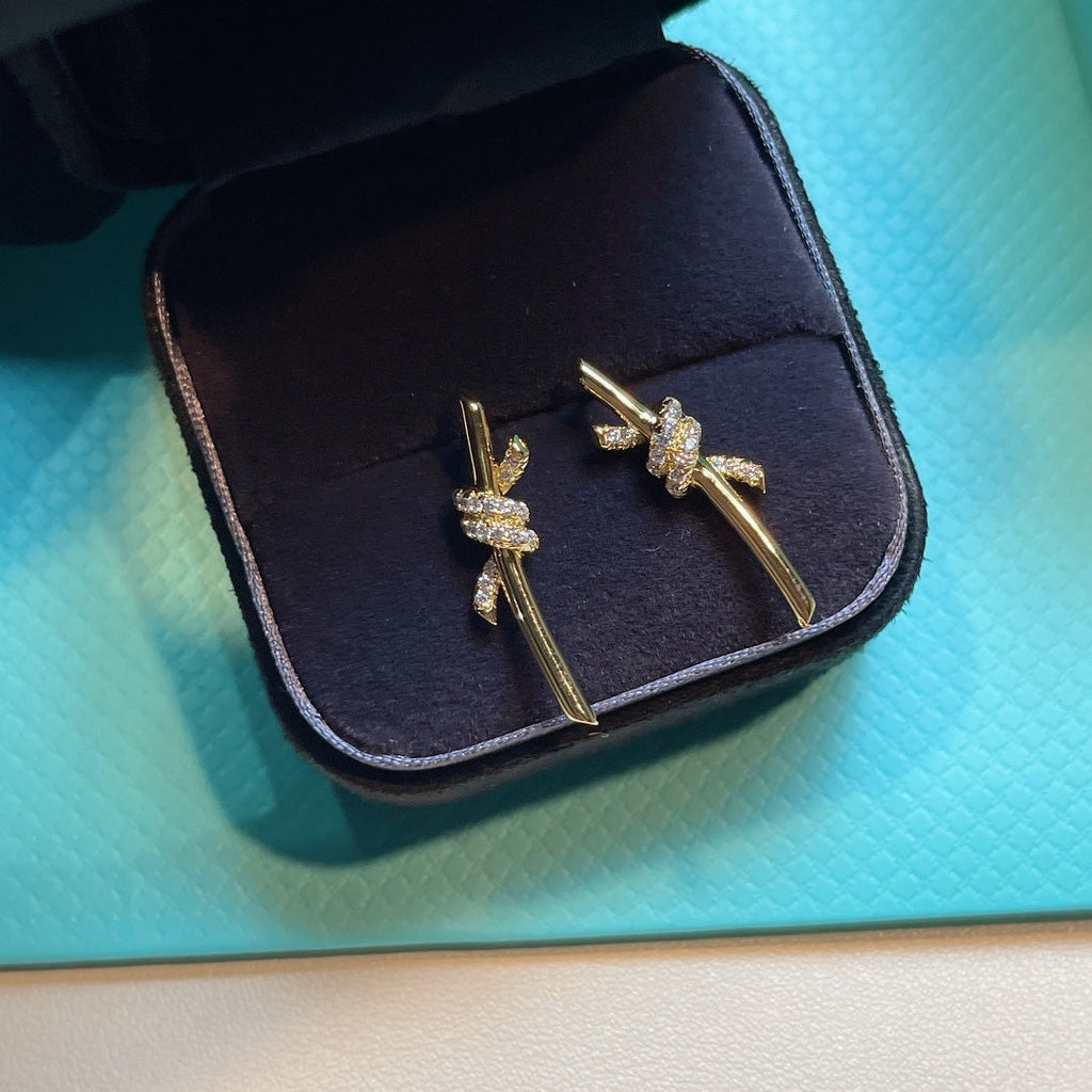 Tiffany Knot Earrings Gold Cubic Zirconia