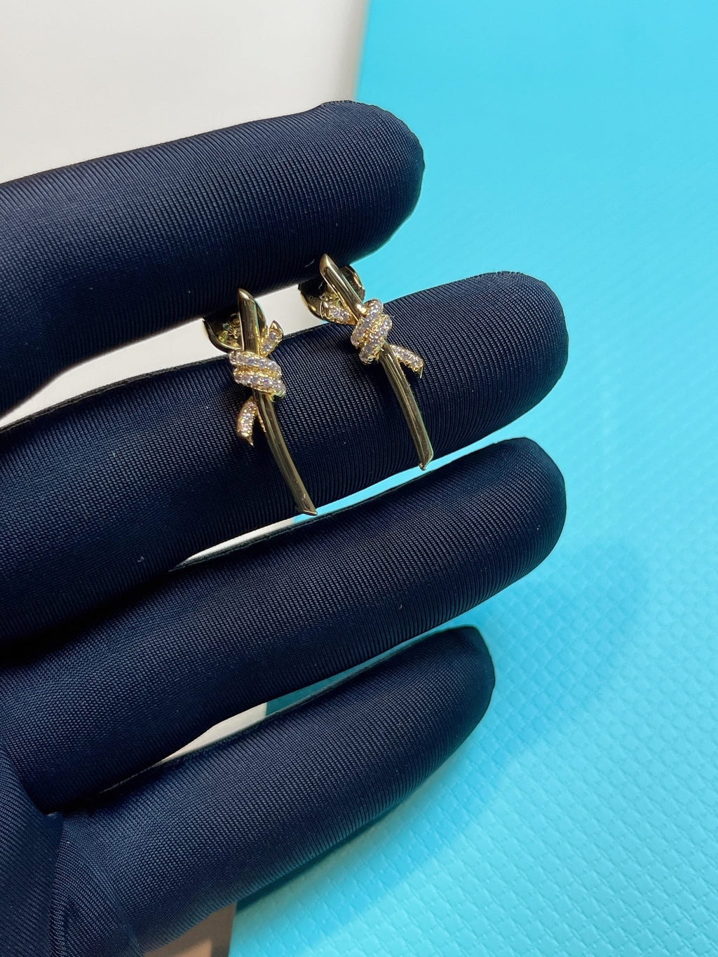 Tiffany Knot Earrings Gold Cubic Zirconia