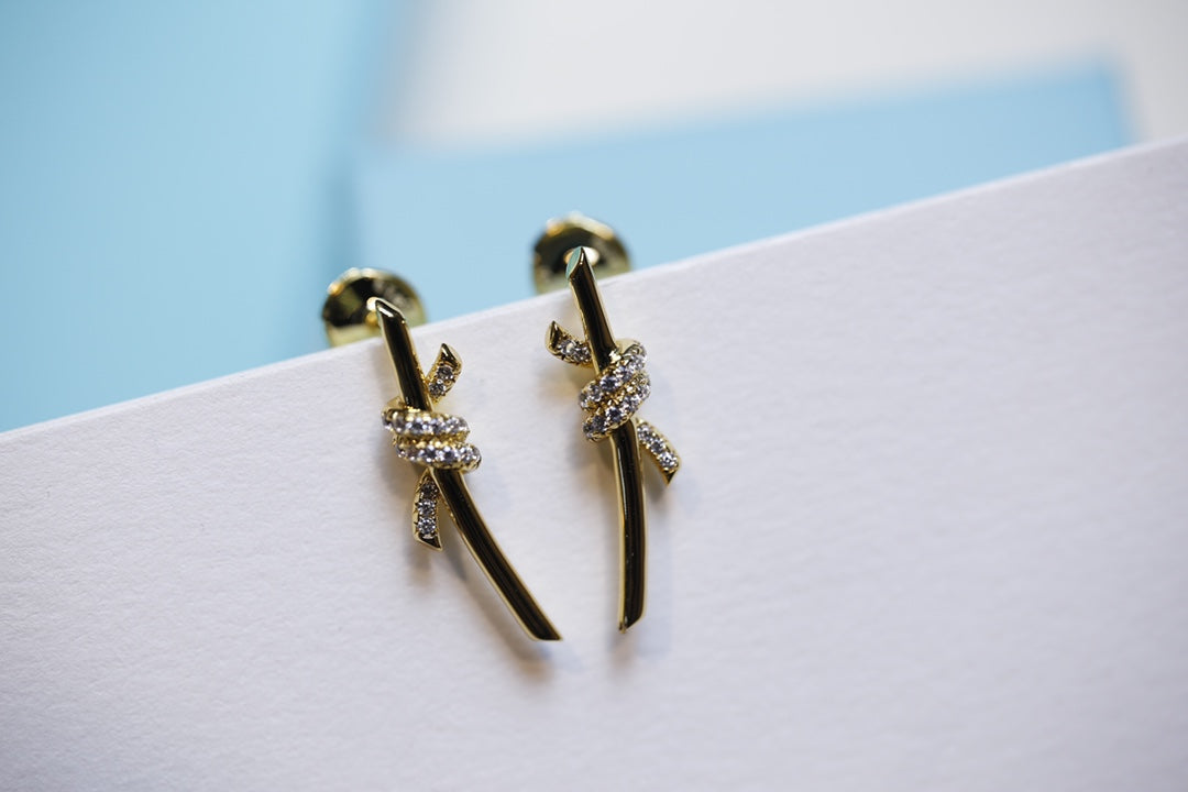 Tiffany Knot Earrings Gold Cubic Zirconia