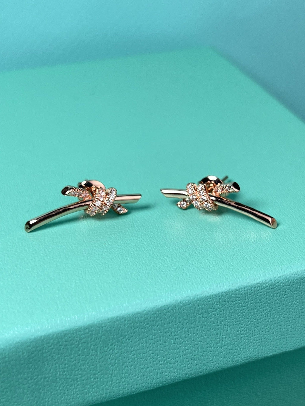 Tiffany Knot Earrings Pink Gold Cubic Zirconia