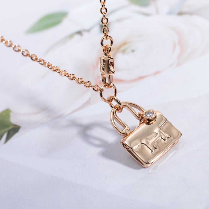 Hermes Amulette Constance Pendant Pink Gold Necklace
