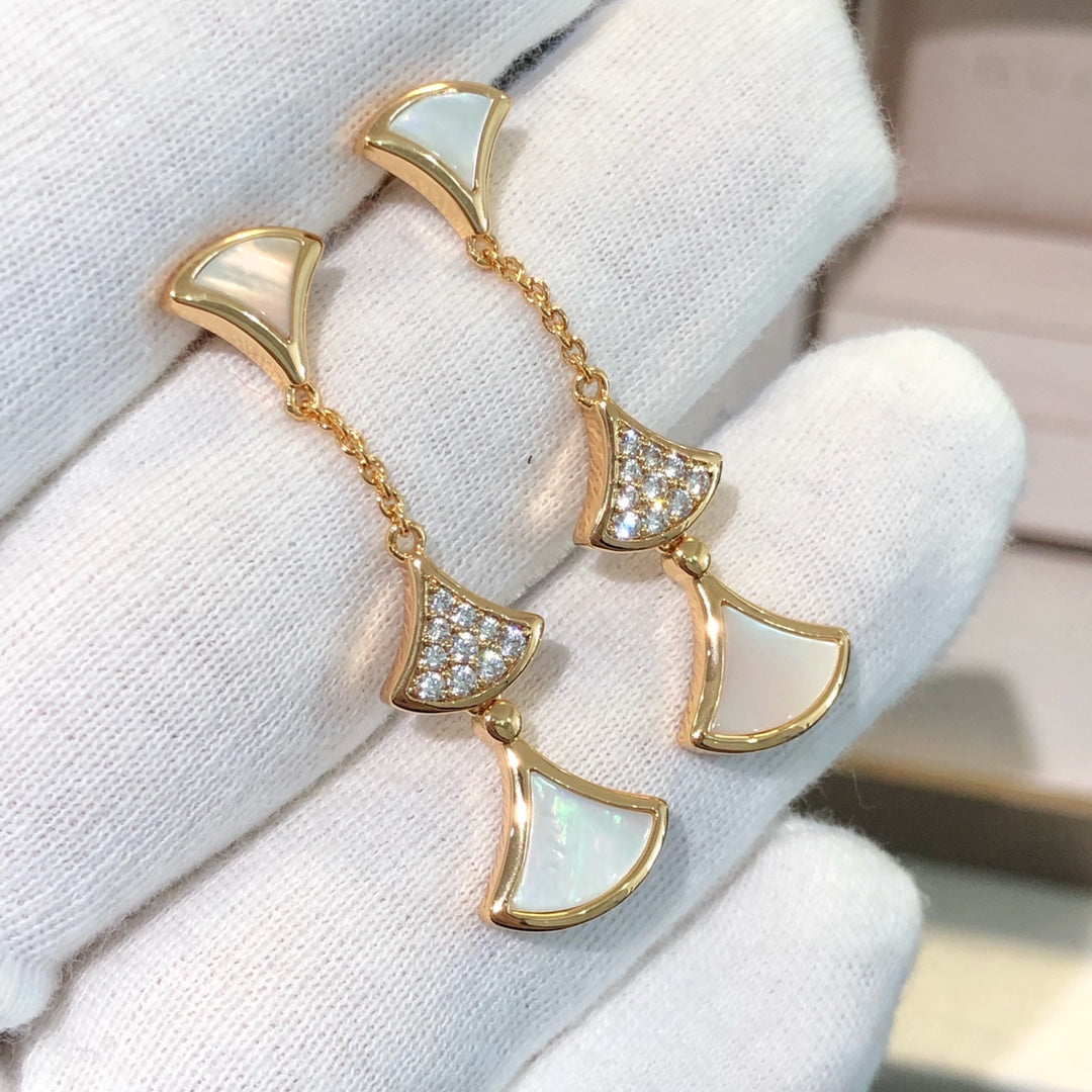 Bvlgari Dream Earrings 3 Motifs Cubic Zirconia MOP Pink Gold