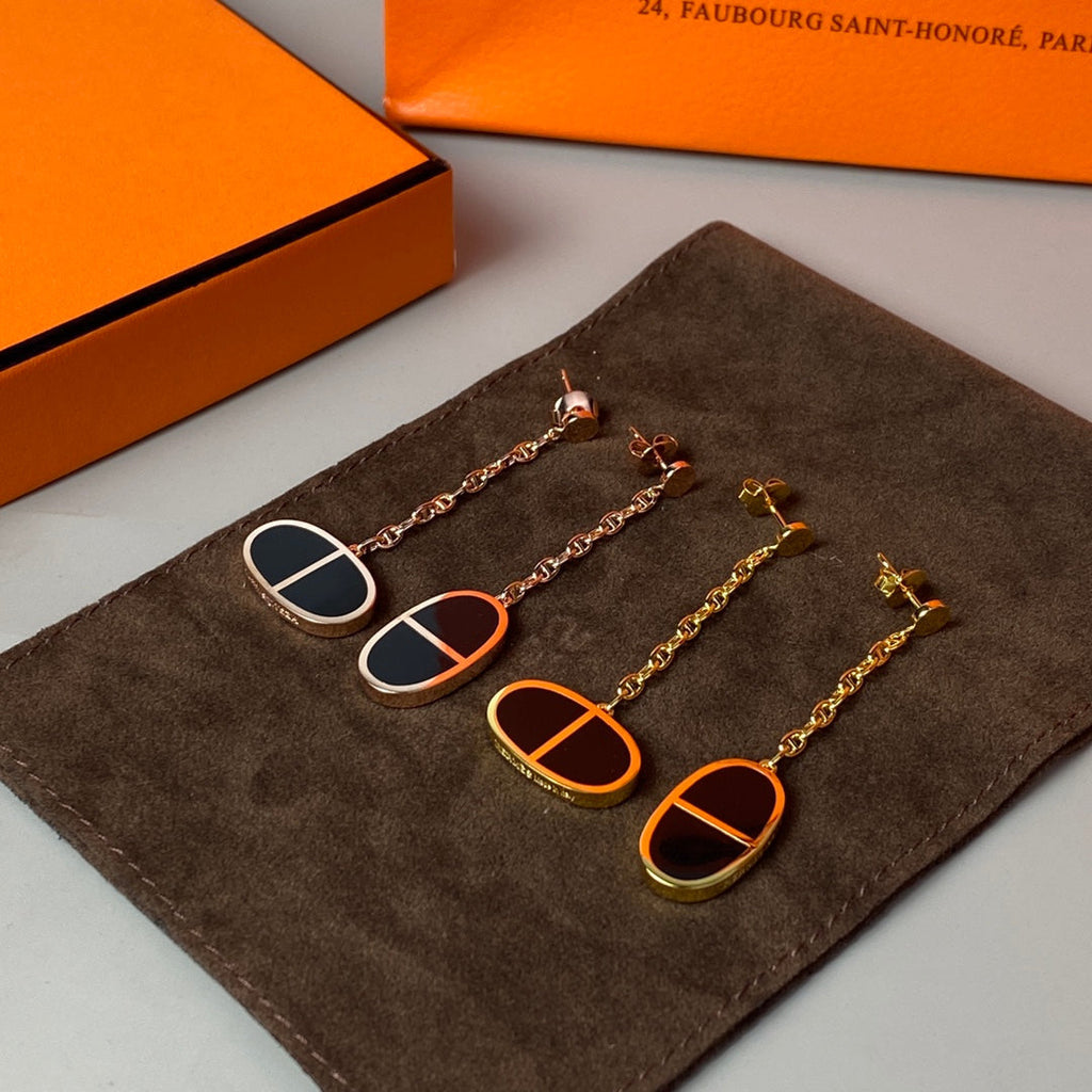 Hermes Chaine Verso Black Ceramic Earrings