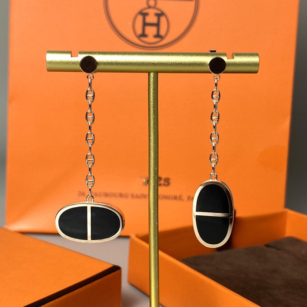 Hermes Chaine Verso Black Ceramic Earrings