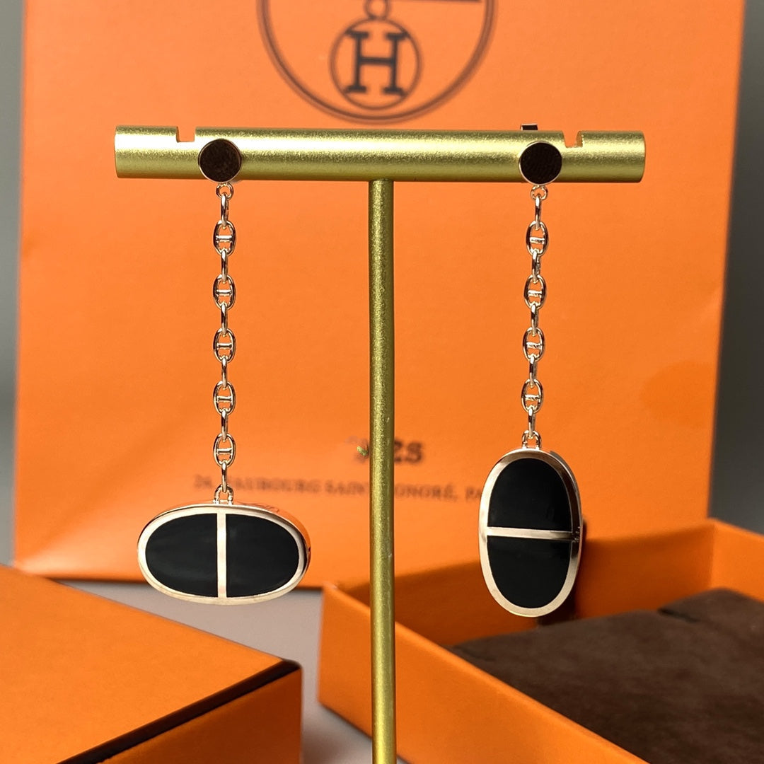 Hermes Chaine Verso Black Ceramic Earrings