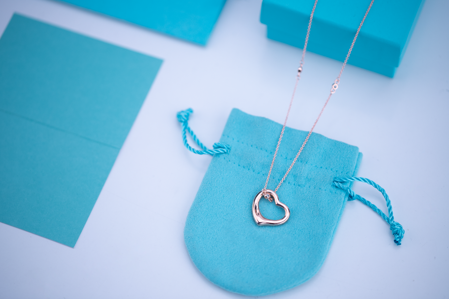 Tiffany Open Heart Pendant Pink Gold Necklace