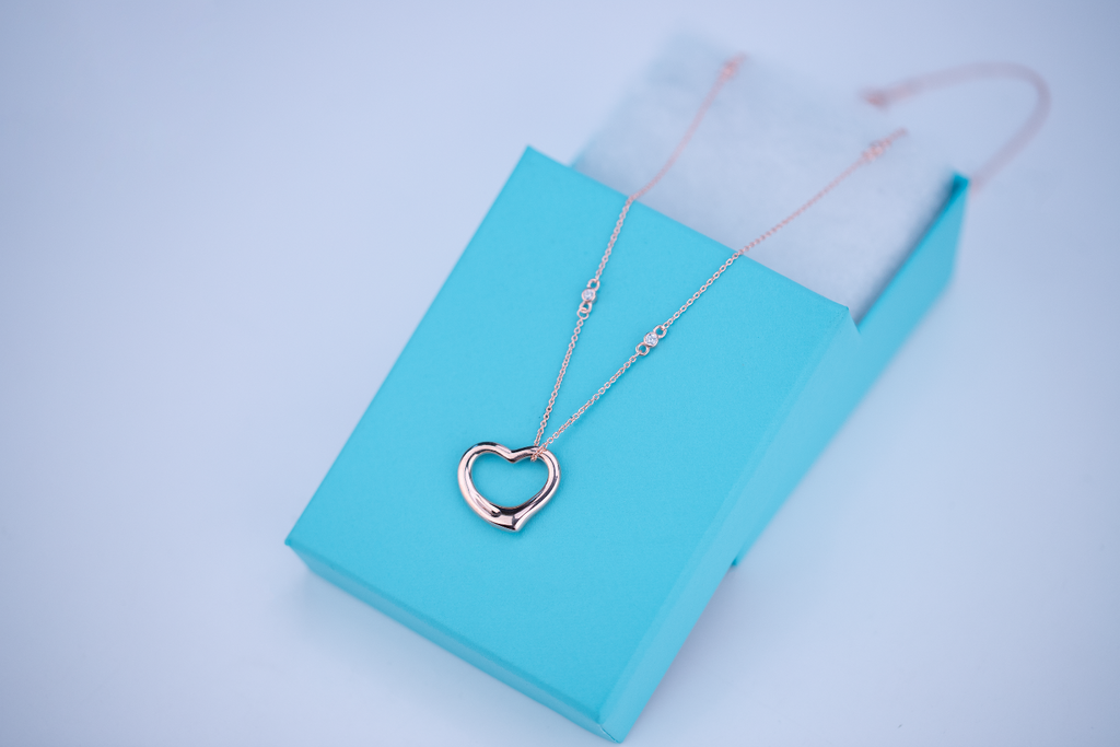 Tiffany Open Heart Pendant Pink Gold Necklace