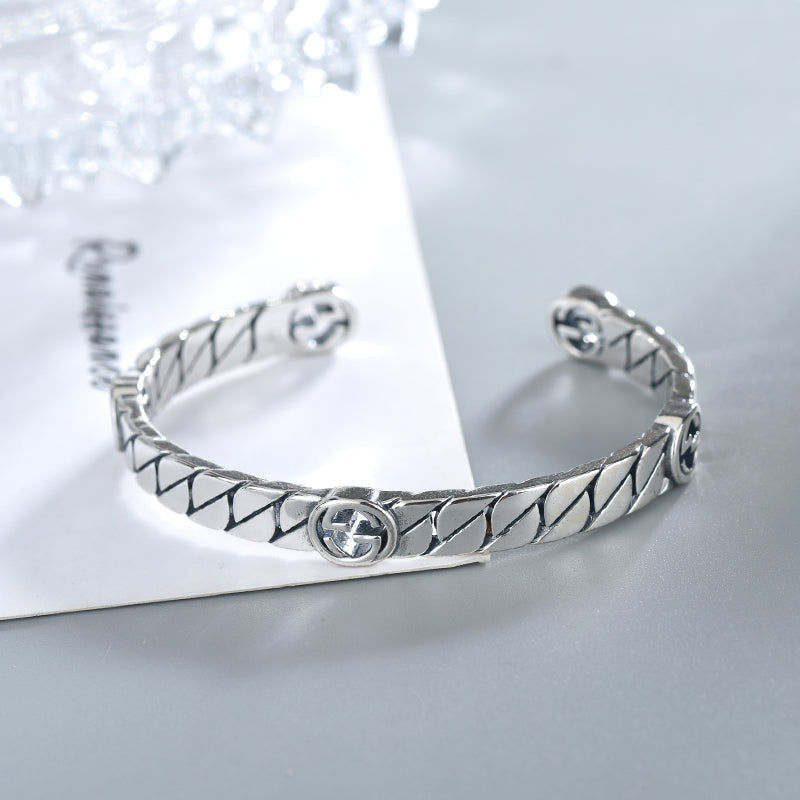 Gucci GG Silver Interlocking Open Bracelet