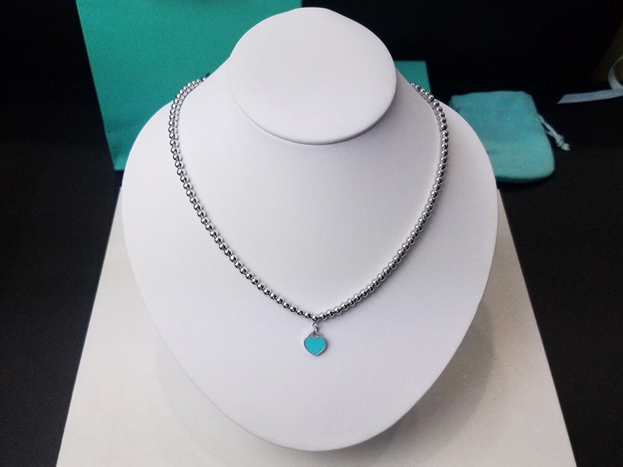 Tiffany Heart Pendant Silver Ball Chain Necklace