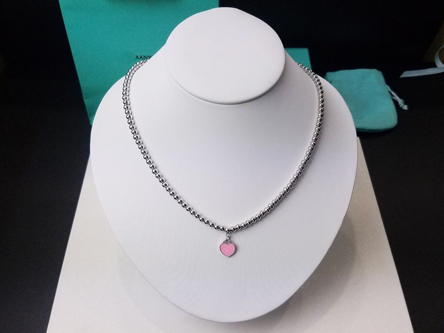 Tiffany Heart Pendant Silver Ball Chain Necklace