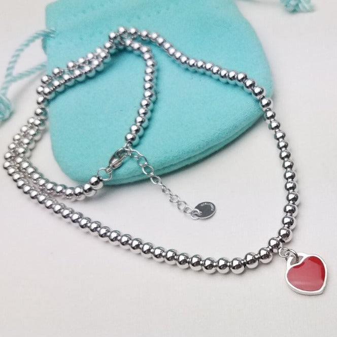 Tiffany Heart Pendant Silver Ball Chain Necklace