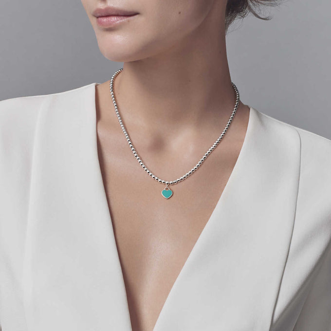 Tiffany Heart Pendant Silver Ball Chain Necklace