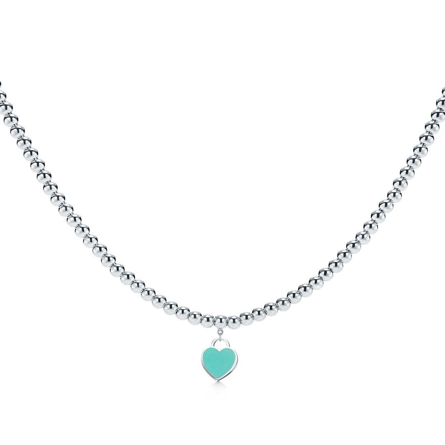 Tiffany Heart Pendant Silver Ball Chain Necklace