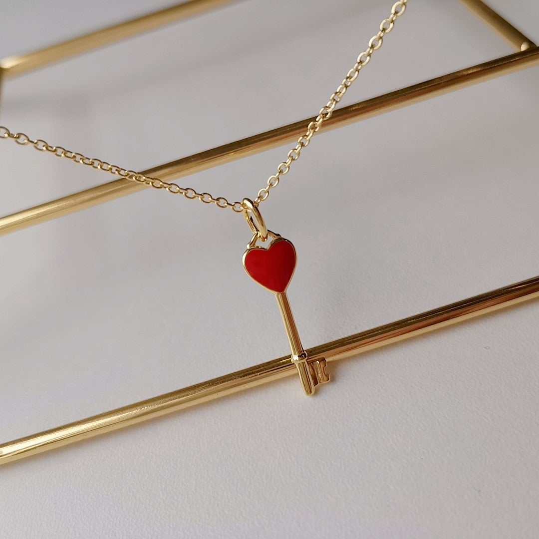 Tiffany Key Pendant Carnelian Heart Gold Necklace
