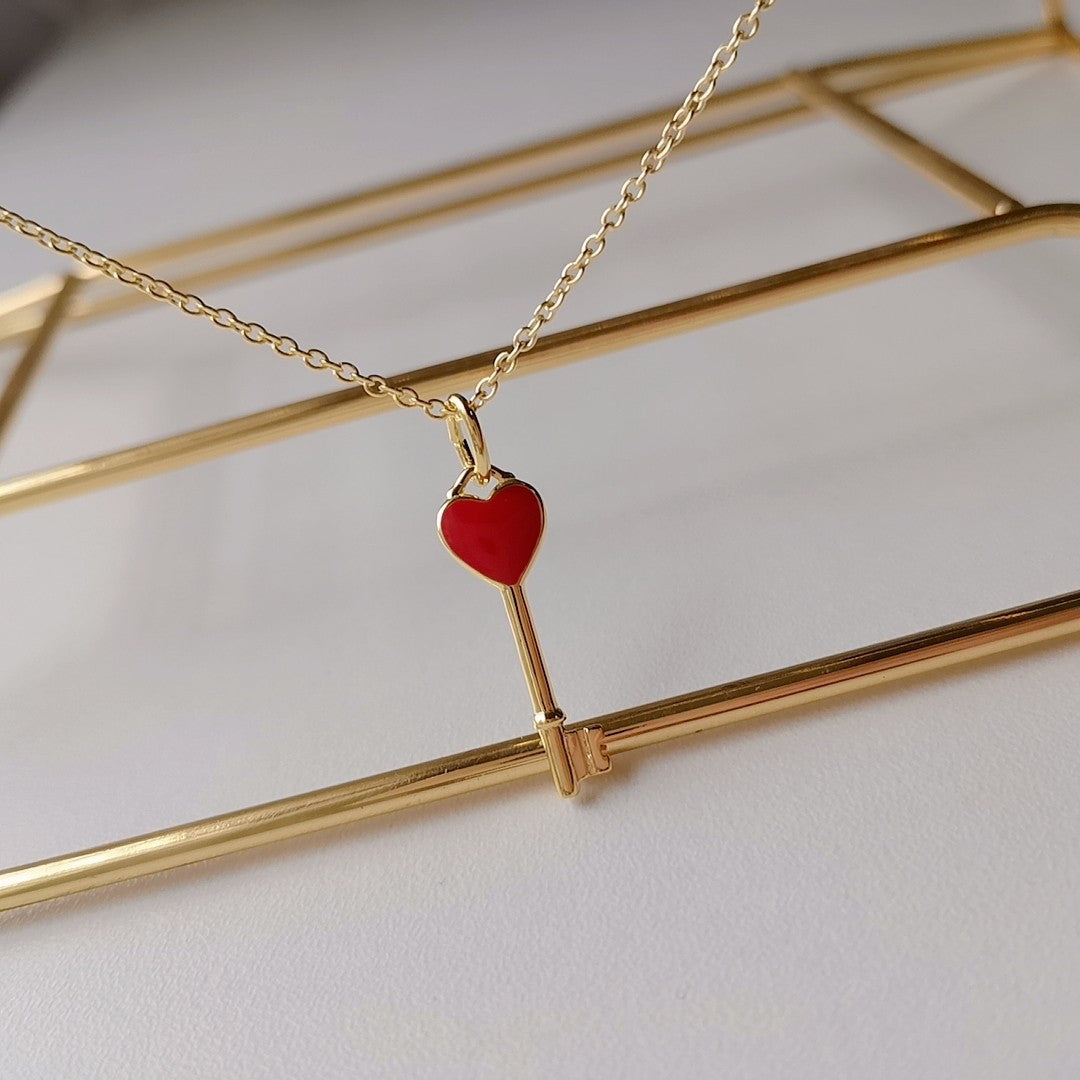 Tiffany Key Pendant Carnelian Heart Gold Necklace