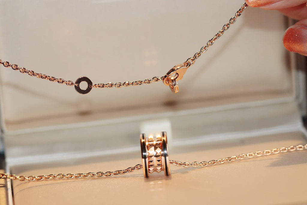 Bvlgari Zero 1 Rock Pendant Pink Gold Black Necklace