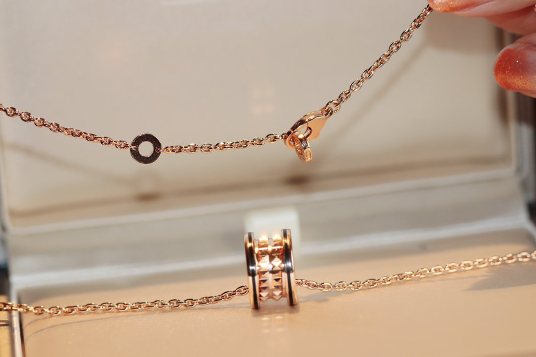 Bvlgari Zero 1 Rock Pendant Pink Gold Black Necklace