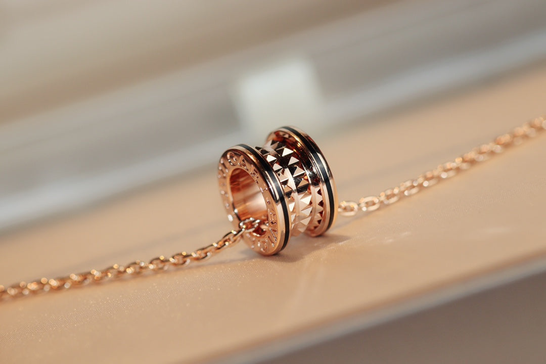 Bvlgari Zero 1 Rock Pendant Pink Gold Black Necklace