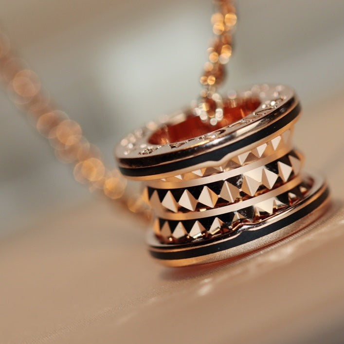 Bvlgari Zero 1 Rock Pendant Pink Gold Black Necklace