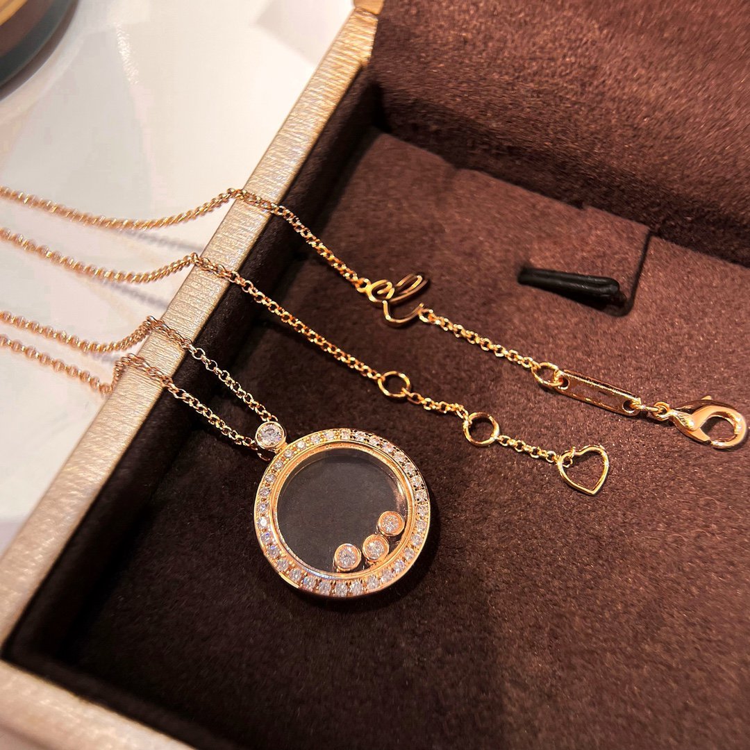 Chopard Happy Heart Cubic Zirconia Pink Gold Necklace