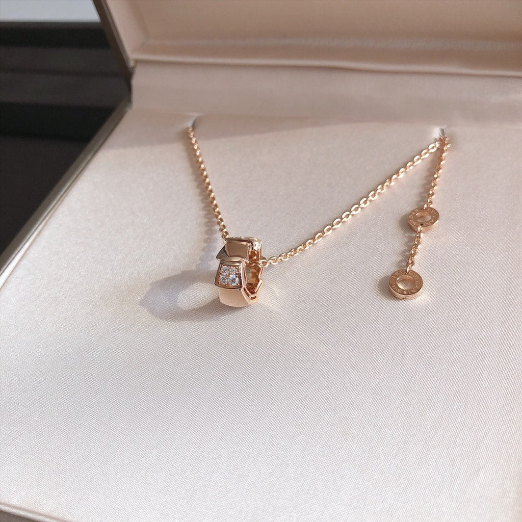 Bvlgari Serpenti Pendant Cubic Zirconia Pink Gold Necklace