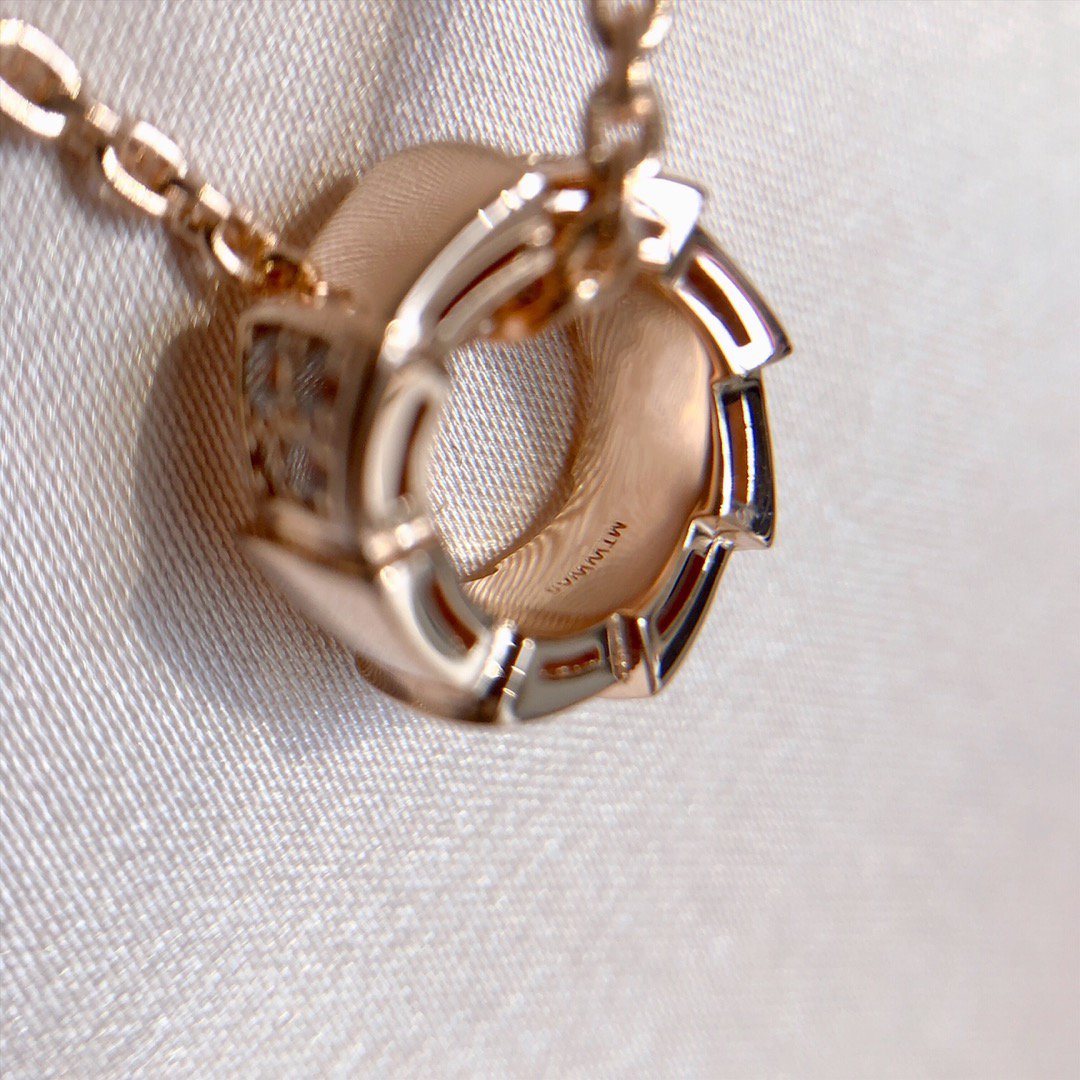 Bvlgari Serpenti Pendant Cubic Zirconia Pink Gold Necklace