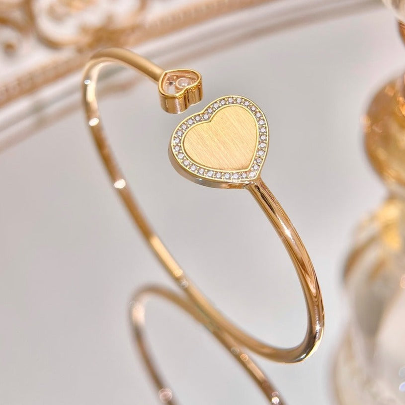 Chopard Happy Heart Bracelet Pink Gold Tiger Eye Cubic Zirconia