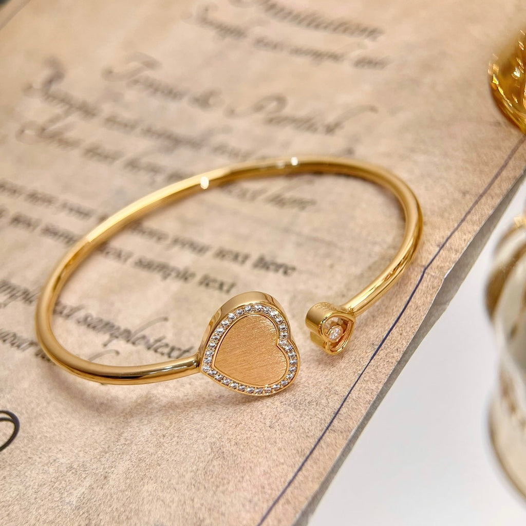 Chopard Happy Heart Bracelet Pink Gold Tiger Eye Cubic Zirconia