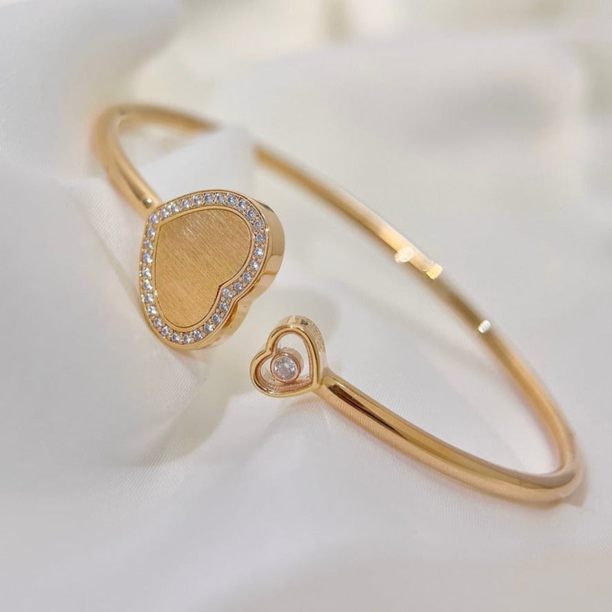 Chopard Happy Heart Bracelet Pink Gold Tiger Eye Cubic Zirconia