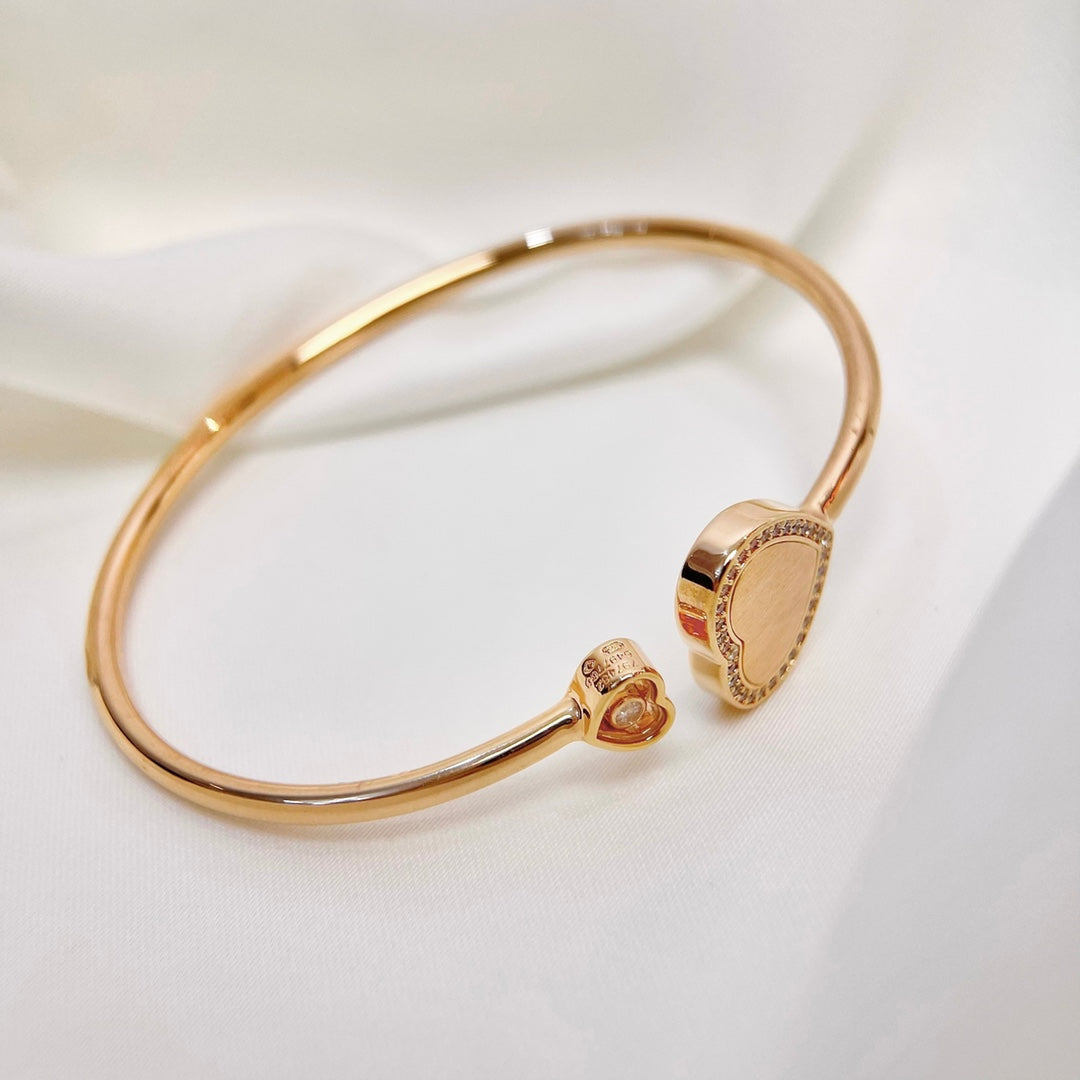Chopard Happy Heart Bracelet Pink Gold Tiger Eye Cubic Zirconia