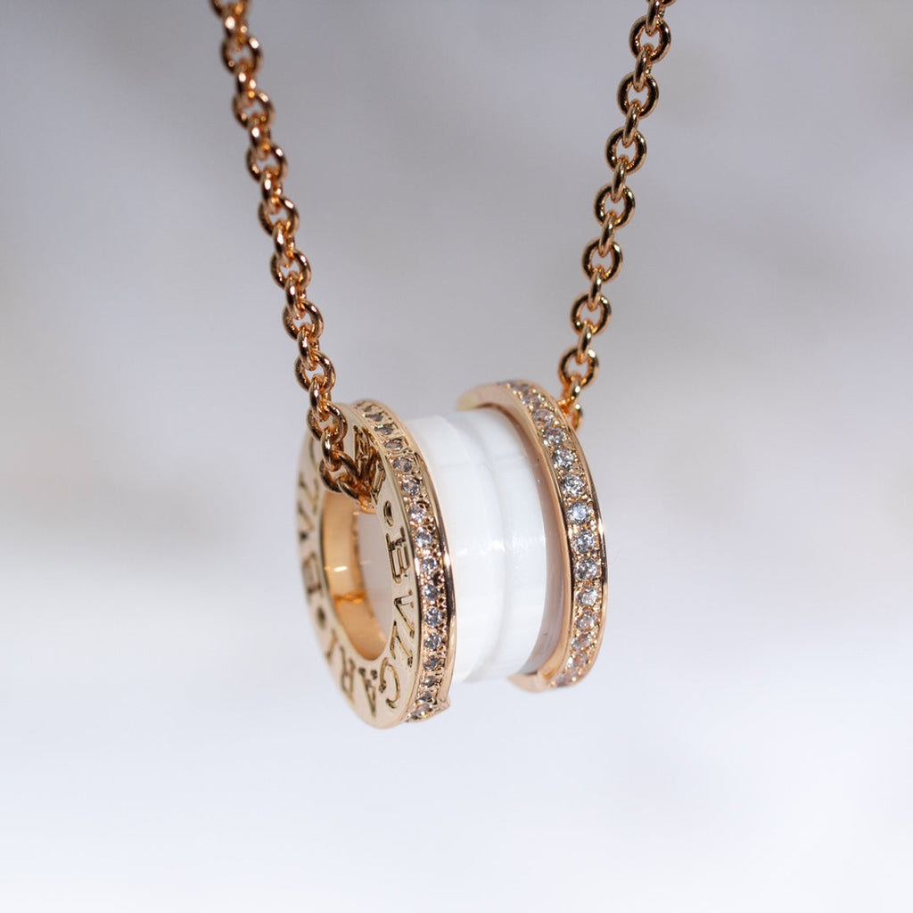 Bvlgari Zero 1 White Ceramic Pink Gold Cubic Zirconia Necklace
