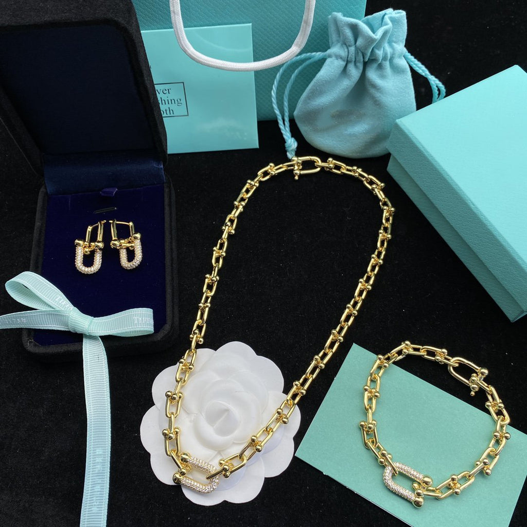 Tiffany Hardwear Link Cubic Zirconia Gold Earrings
