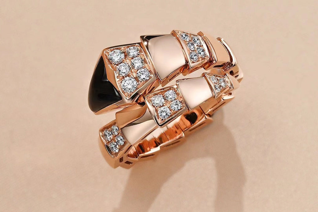 Bvlgari Serpenti Ring Pink Gold Cubic Zirconia Onyx