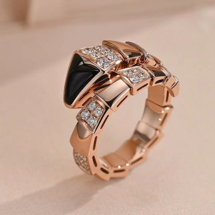 Bvlgari Serpenti Ring Pink Gold Cubic Zirconia Onyx