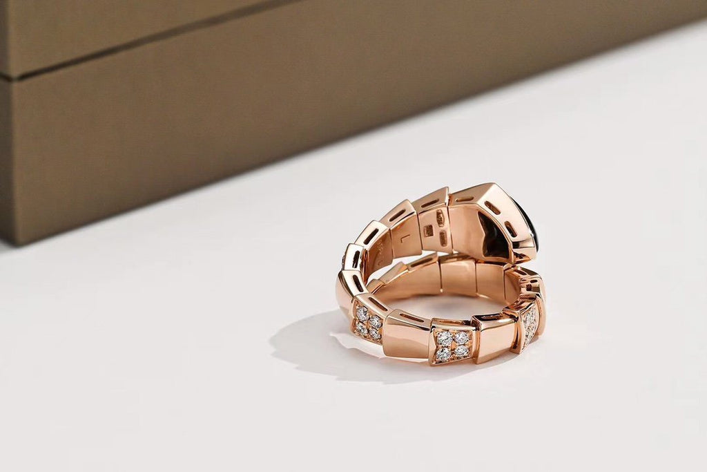 Bvlgari Serpenti Ring Pink Gold Cubic Zirconia Onyx