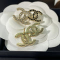 Chanel Double Stud Double C Cubic Zirconia Gold Earrings