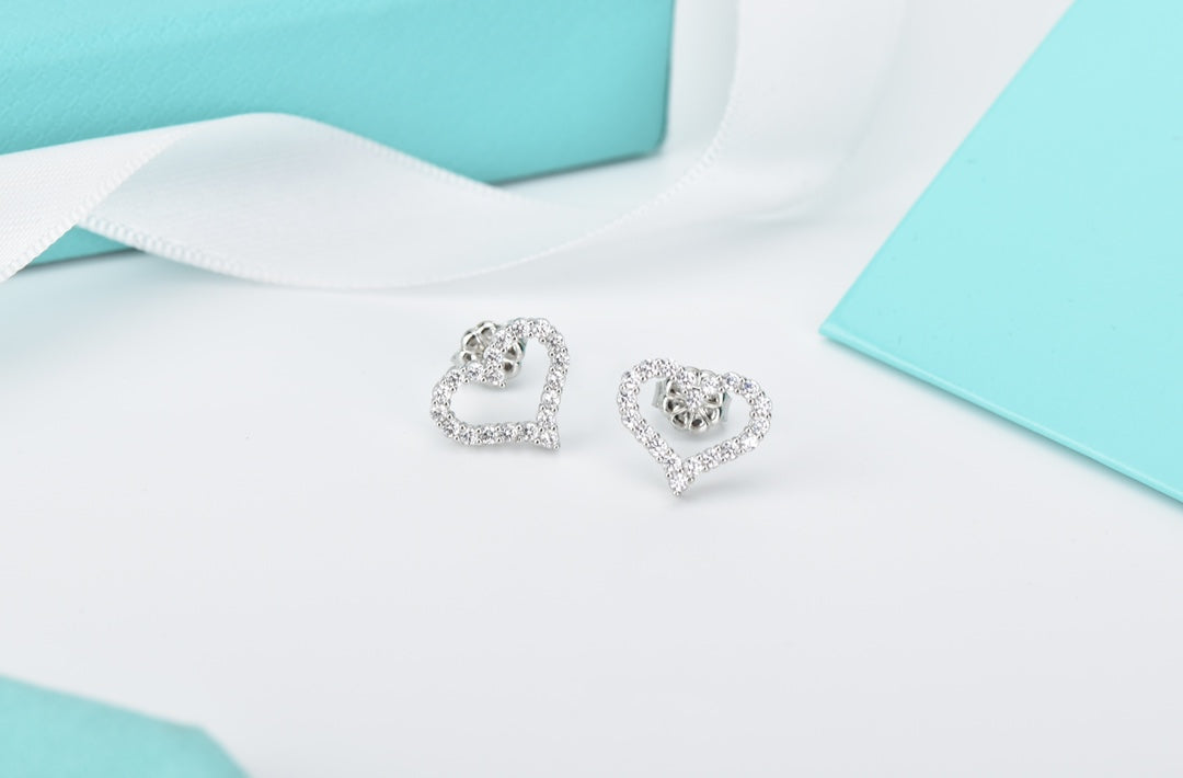 Tiffany Open Heart Stud Cubic Zirconia Earrings
