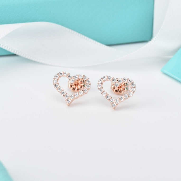 Tiffany Open Heart Stud Cubic Zirconia Earrings