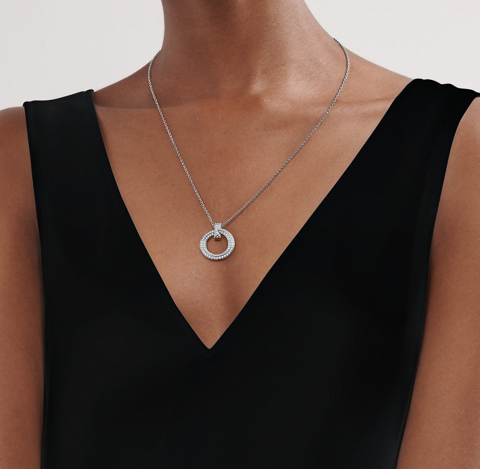 Tiffany T Circle Pendant Cubic Zirconia Necklace
