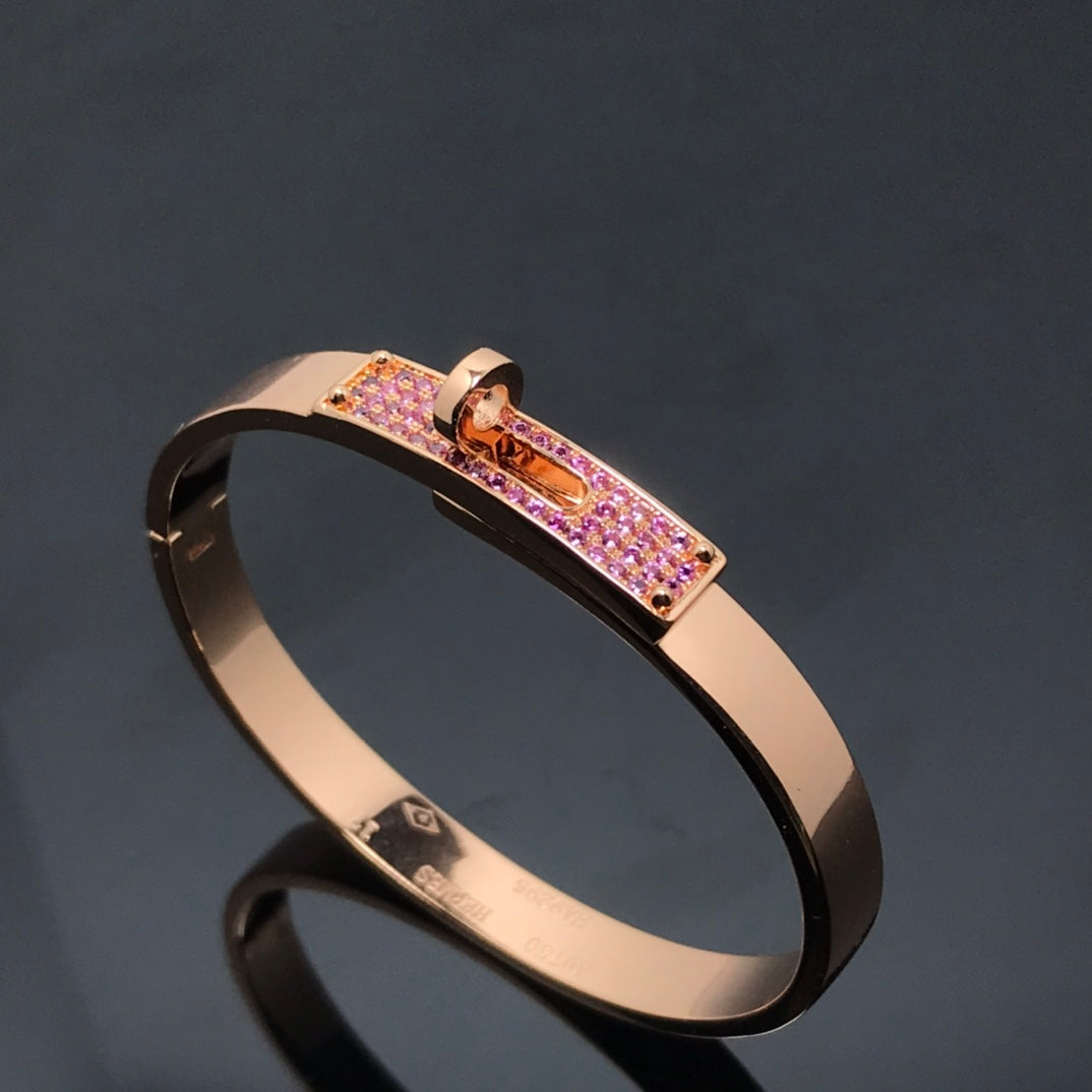 Hermes Kelly Bracelet Pink Cubic Zirconia