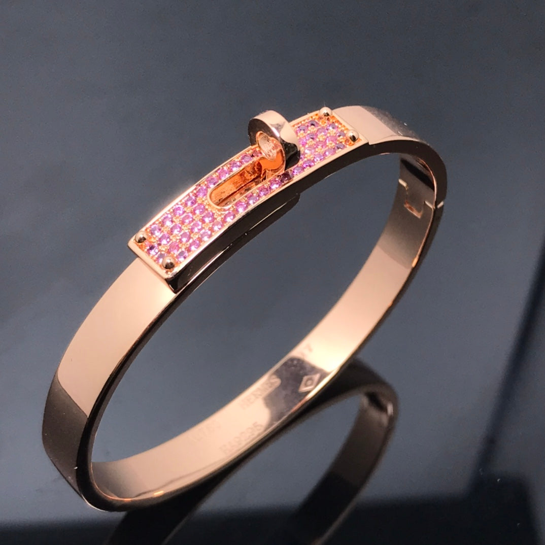 Hermes Kelly Bracelet Pink Cubic Zirconia