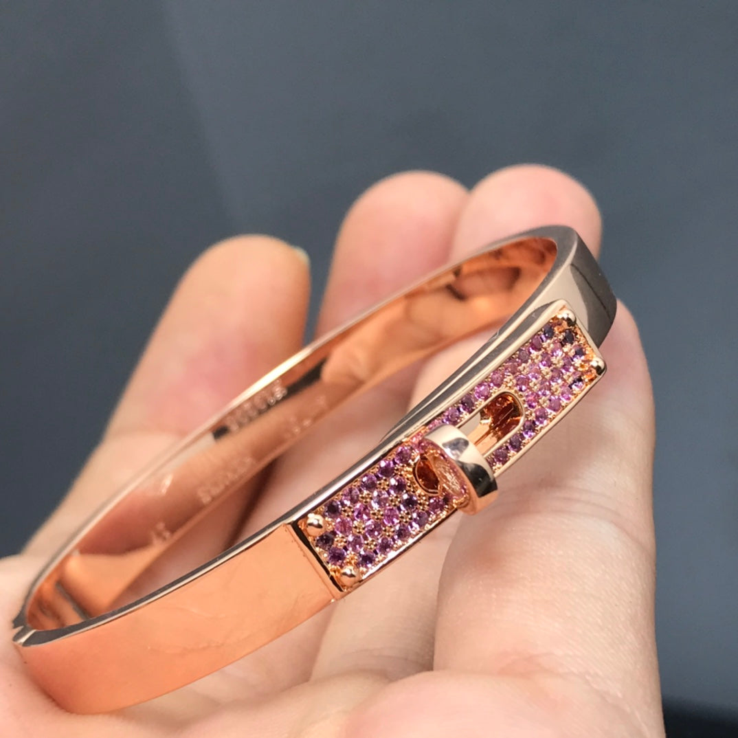 Hermes Kelly Bracelet Pink Cubic Zirconia