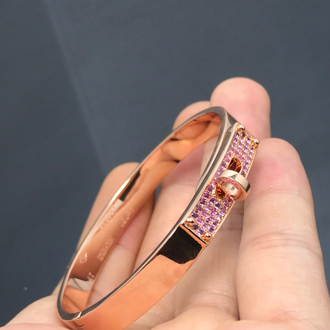 Hermes Kelly Bracelet Pink Cubic Zirconia