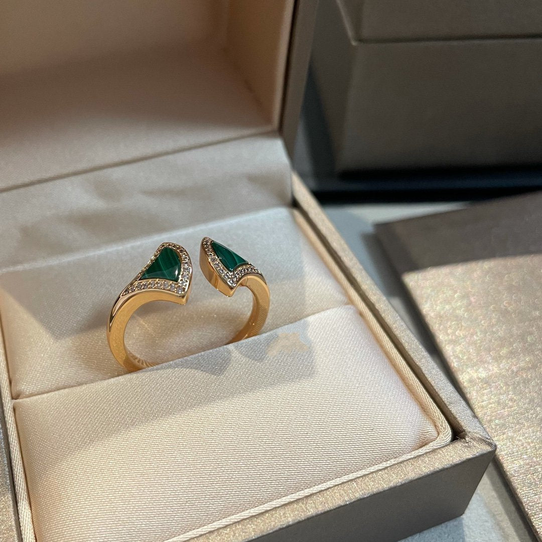 Bvlgari Dream Malachite Cubic Zirconia Open Ring