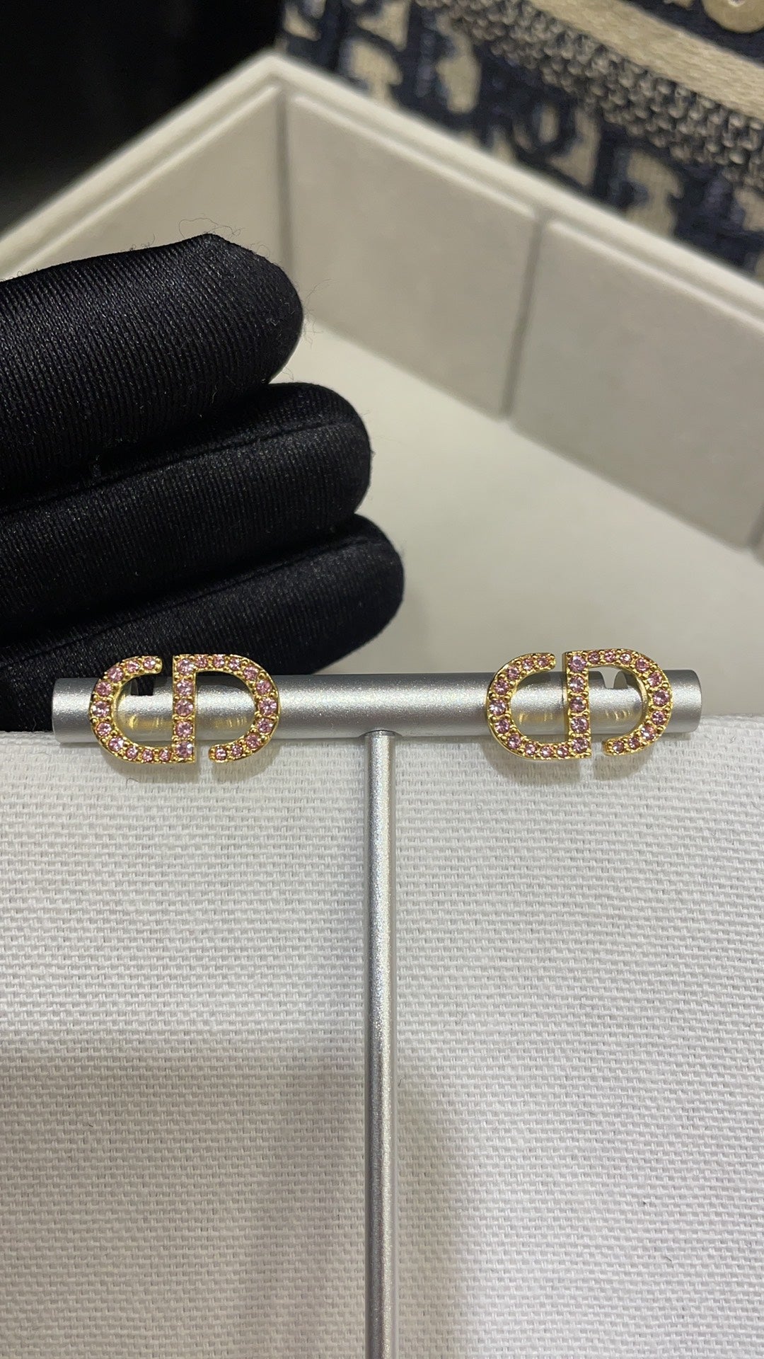 Dior Petit CD Cubic Zirconia Gold Stud Earrings