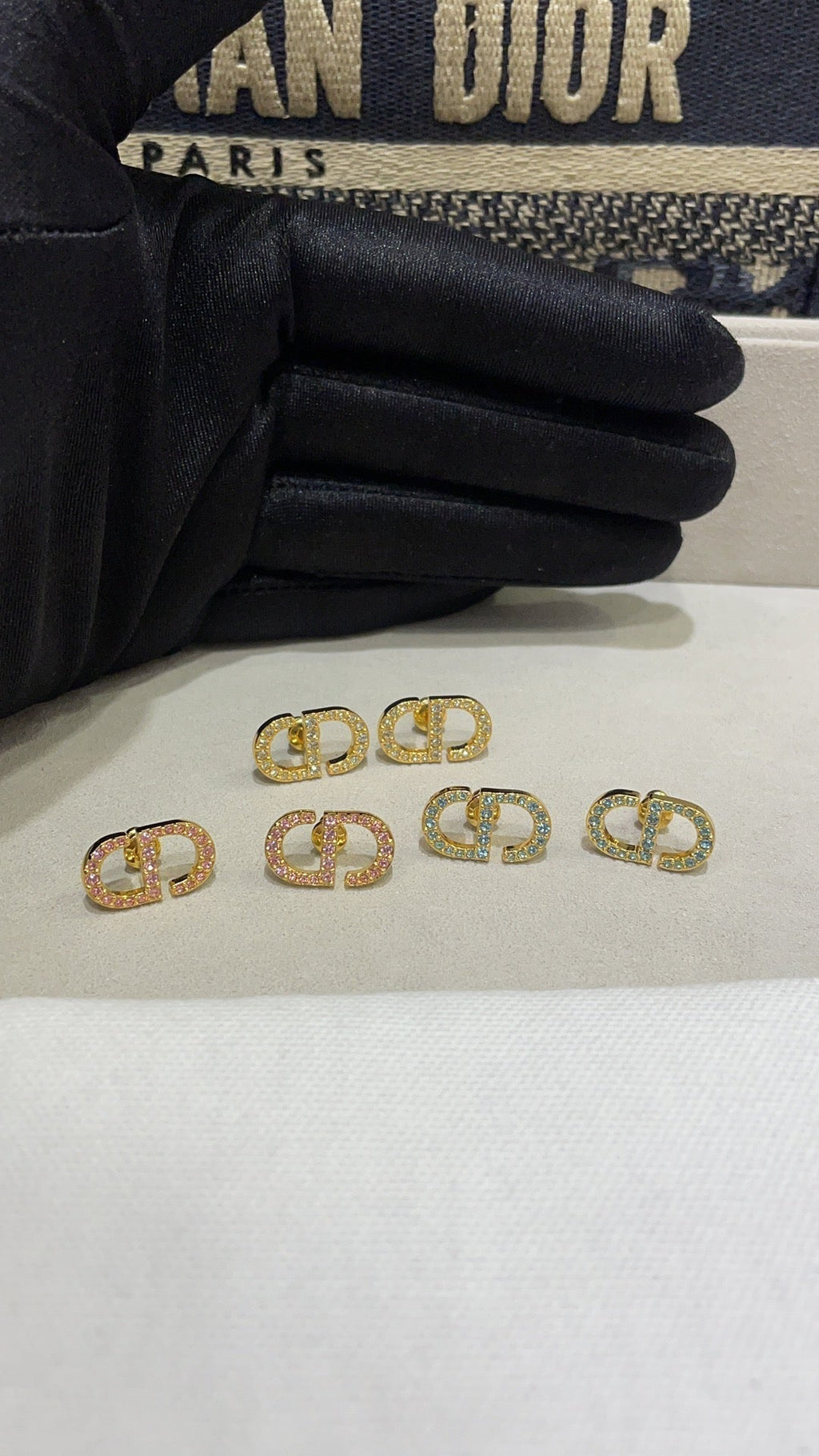 Dior Petit CD Cubic Zirconia Gold Stud Earrings